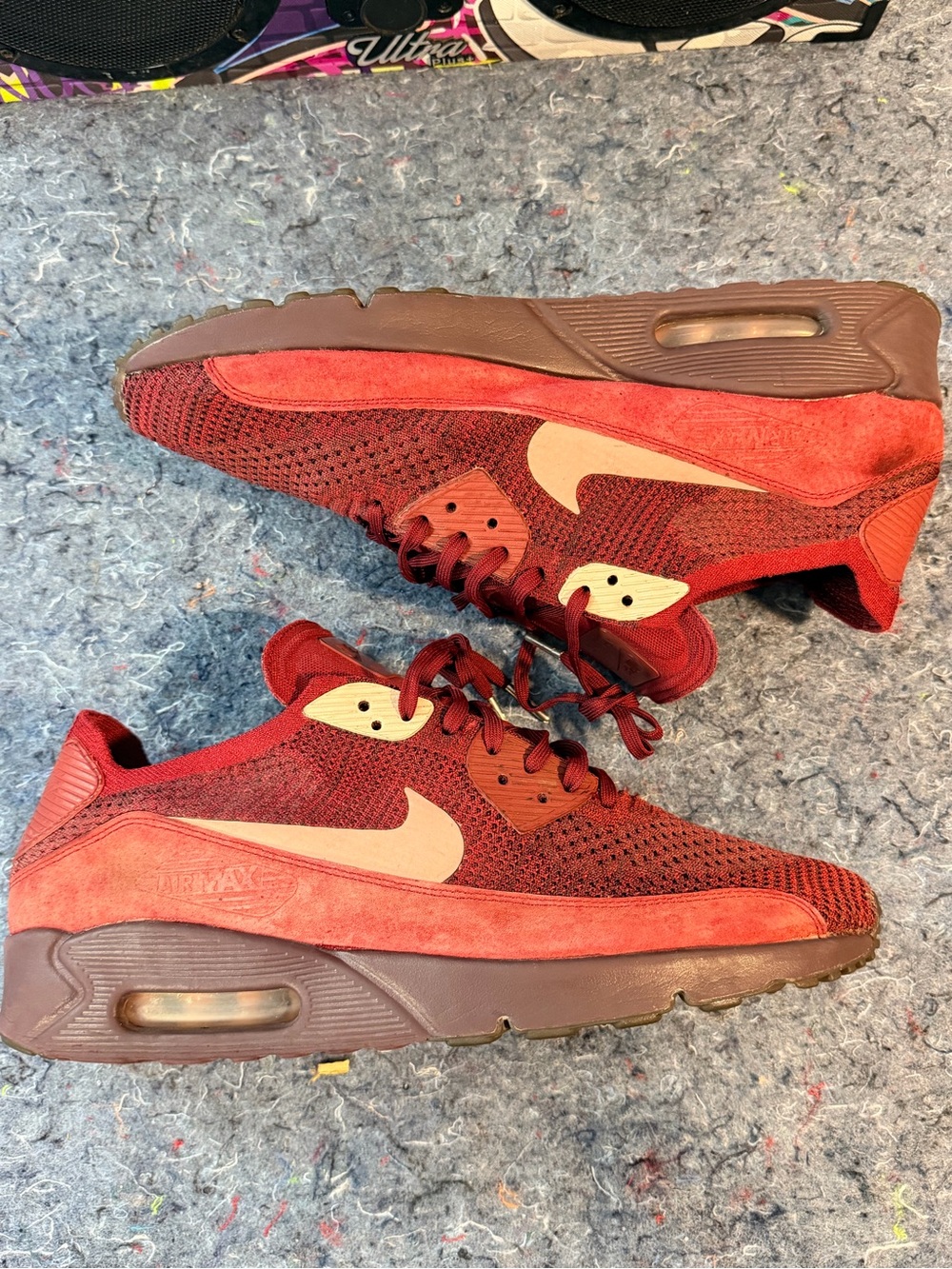 Nike Air Max 90 Ultra 2.0 Flyknit Burgundy Red – Men’s Size 11.5 – 875943-601